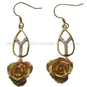 Lovely 24k Gold Rose Earrings for Birthday Gift (EH024)