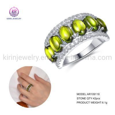 Bling 5A CZ 925 Sterling Silver Ring Green Peridot Ring Gemstone Topaz Micro Prong Setting Peridot Rings