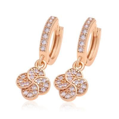 Brass Fashion Flower Four Leaf Clover Dangle Earrings for Women