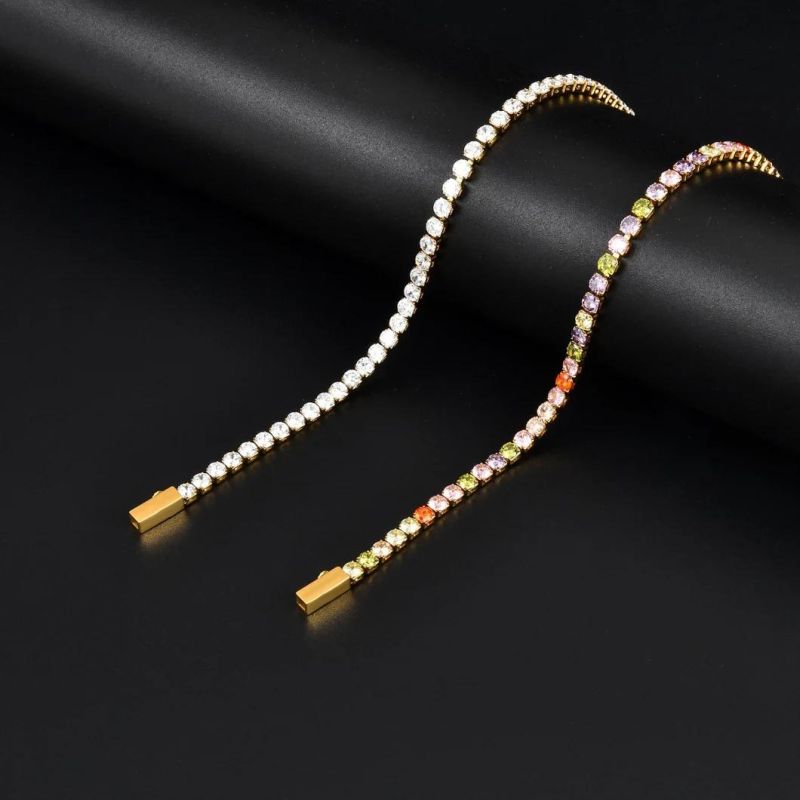 Fashion Jewelry Hot Sell Stainless Steel Gold Plated 7.5inch 3mm Box Clasp Cubic Zircon Tennis Bracelet