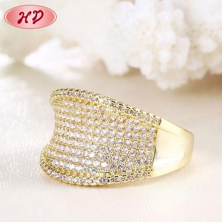 Wholesale Jewellery Fashion 18K Gold Plated Latest Design Made Women Wedding Rings with Zircon