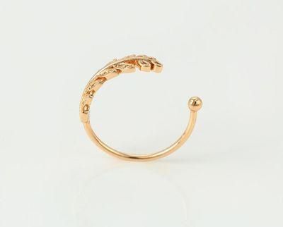 Unique Design Beautiful Ladies Jewelry Leaf Shaped Zircon Inset Finger Ring for Wholesale