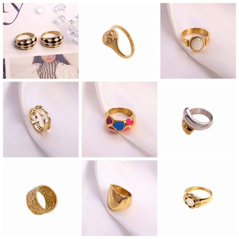 Custom Engraved Text Oval Rings Women Stainless Steel 18K Gold Plated Gold Couple Rings Jewelry