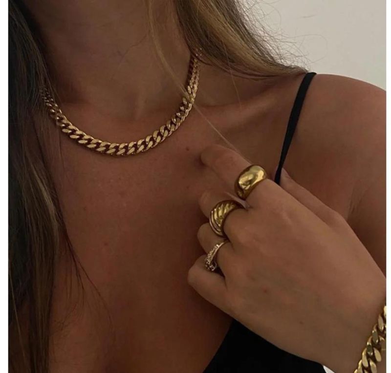Vnox Cuban Chain Necklace for Men Women, Basic Punk Stainless Steel Curb Link Chain Chokers, Vintage Gold Tone Solid Metal Collar Dropshipping Wholesale