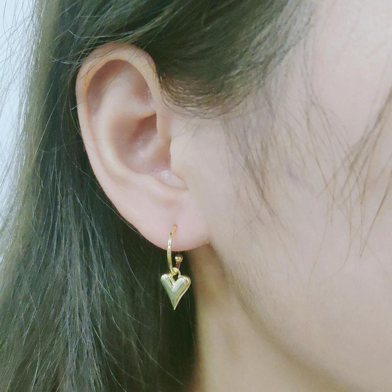 Luxury High Polishing Heart Charm S925 Silver 14K Gold Plated C Shape Stud Earrings