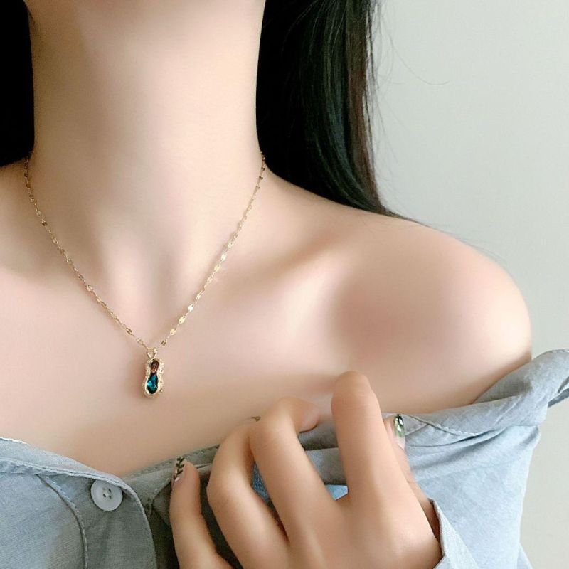 Stainless Steel Exquisite Diamond-Studded Fishtail Key Vibrato Necklace Peanut Crown Zircon Cherry Clavicle Chain