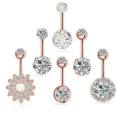 6PCS 14G Belly Button Rings Surgical Steel Navel Ring Barbell for Women Girls Body Piercing Jewelry Rose Gold Silver