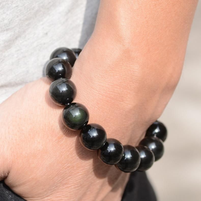 Natural Double Rainbow Eye Obsidian Bracelet Single-Circle Crystal Bracelet