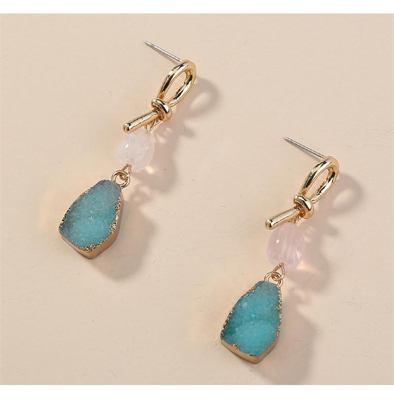Manufacture New Trendy Bow Knot Blue Druzy Stone Earrings for Women Girls