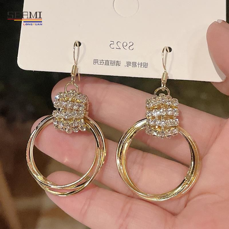 Circle 925 Silver Stud Rhinestone Earrings