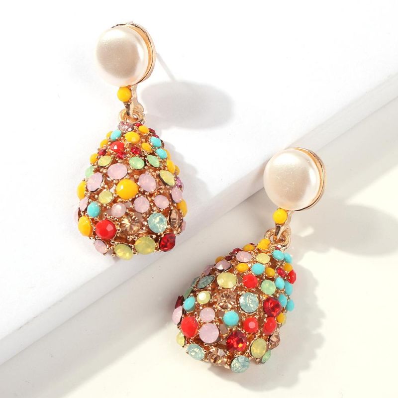 New Color Drop Full Diamond Earrings Luxury Palace Style Statement Ladies Custom Colorful Hoop Charm Earrings Trendy 2022