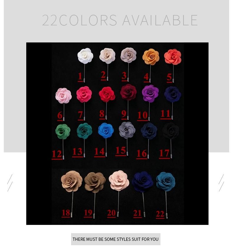 Soloid Color Flower Lapel Pin Casual Fashion Handmade Suit Boutonniere Stick Brooches