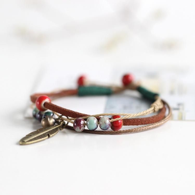 Wholesale Jewelry Creative Hand-Made Bohamian Ceramics Feather Chain Bracelet