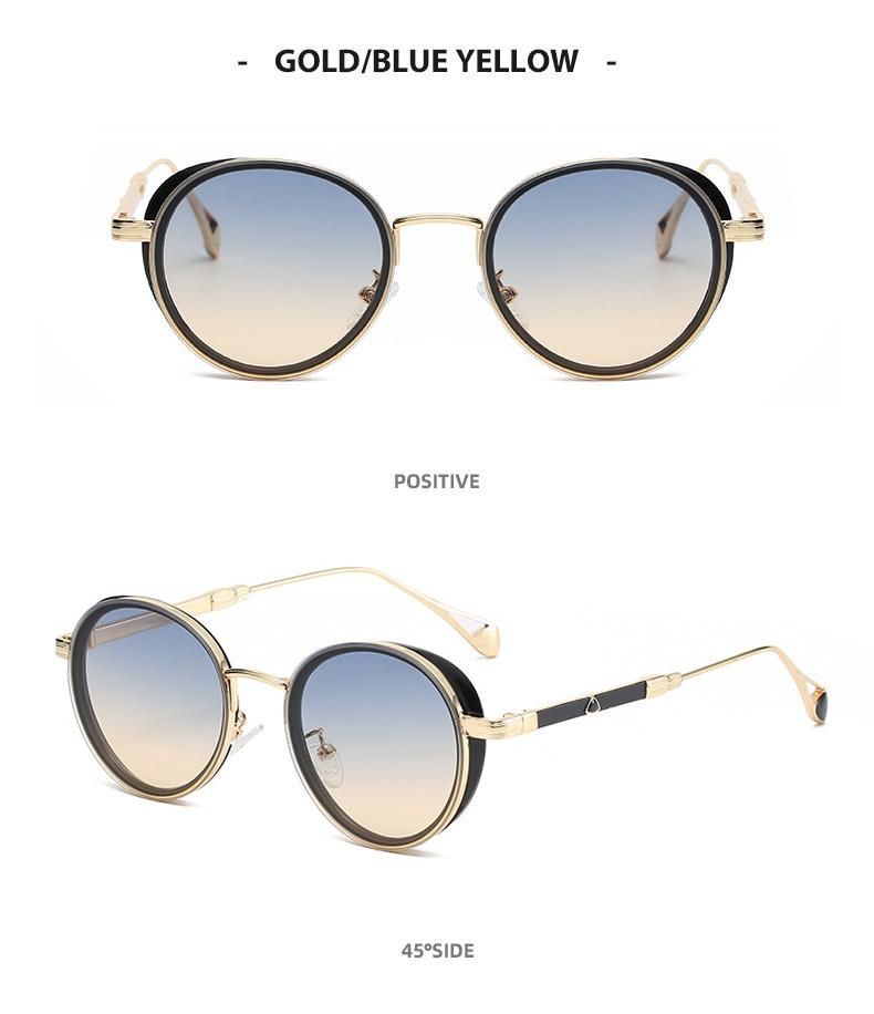 2022 Custom Logo Wholesale Women Fashion UV400 Unisex Designer Metal Round Custom Retro Vintage Sunglasses