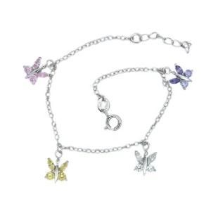 Sterling Silver Muti Colourful Butterfly Shape CZ Bangles (510004)