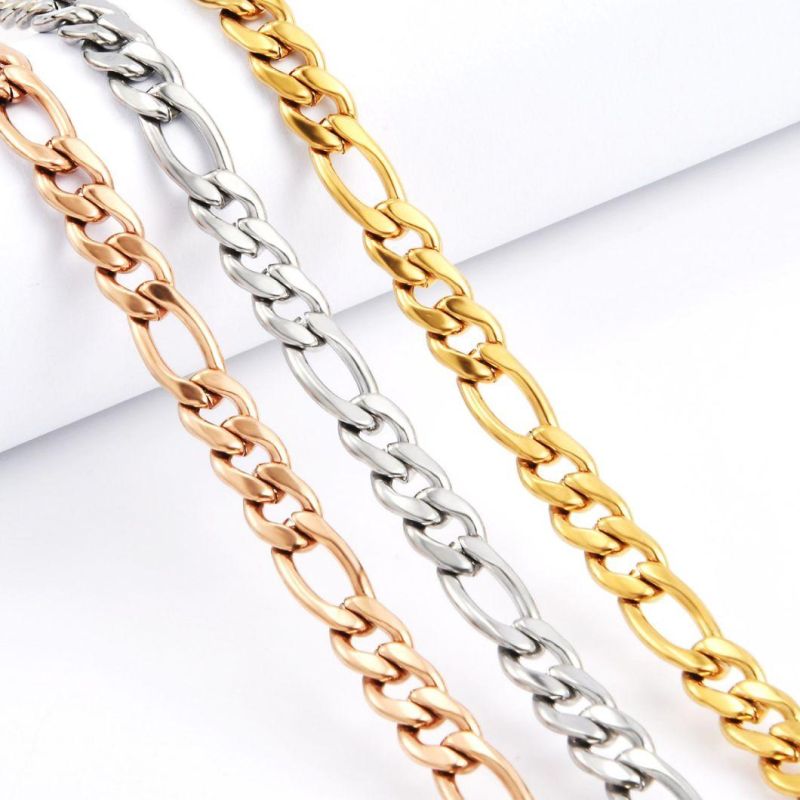 Stainless Steel Jewellery Manufacturer Fashion Nk 3: 1 Gold/Rose Gold/ Silver Chain God Plated Figaro Fashion Jewelry Jewellery Necklace