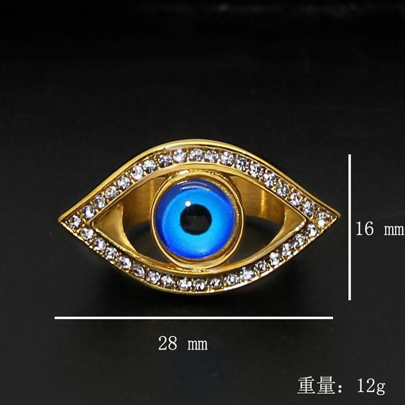 Fashion Stainless Steel Rhinestone Blue Angel Eye Ring Jewelry