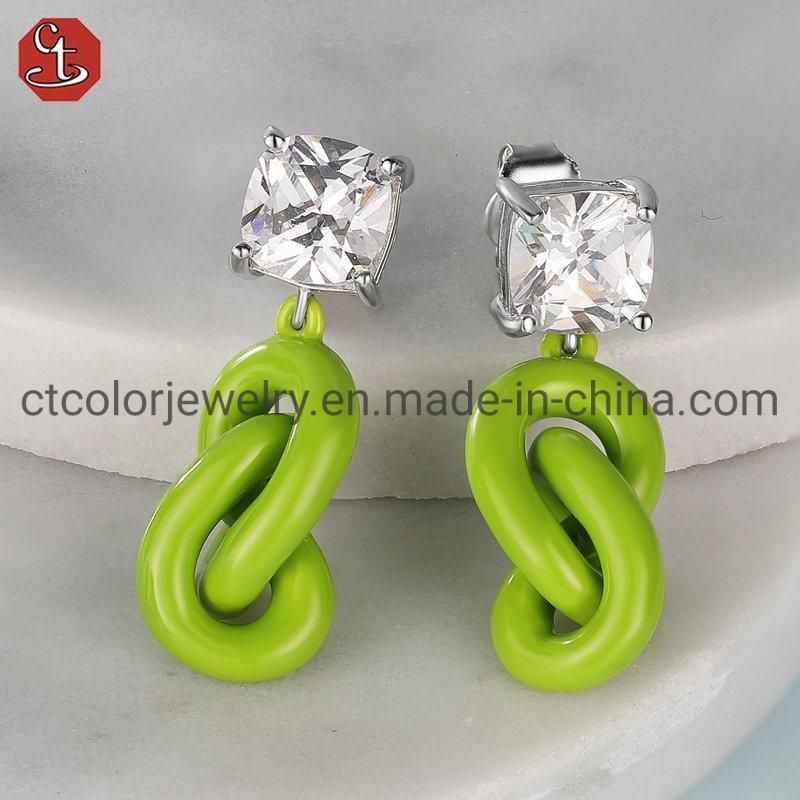 Customized Jewelry 925 Silver AAAAA Zircon Stone Color Enamel Twist Earring