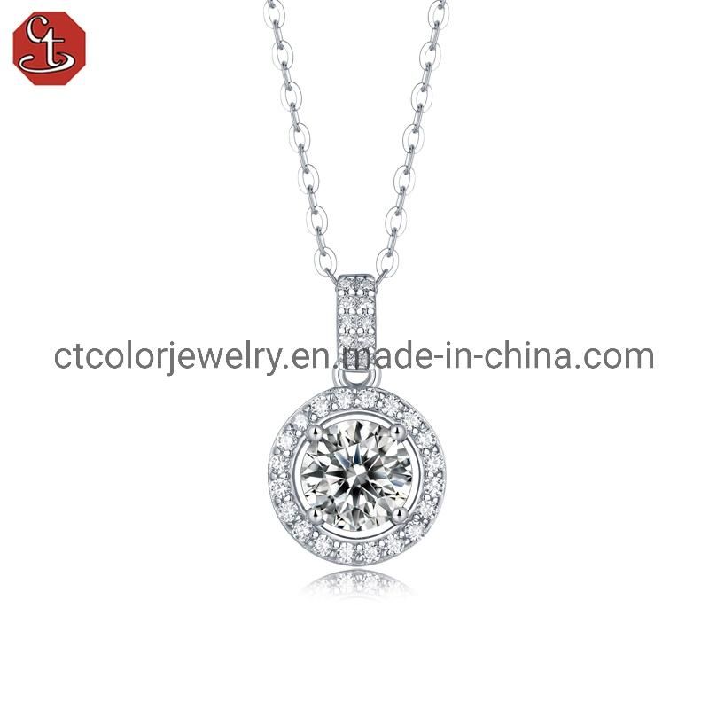 Fashion women′s necklace 1 carat moissanite diamond round pendant jewelry for girls