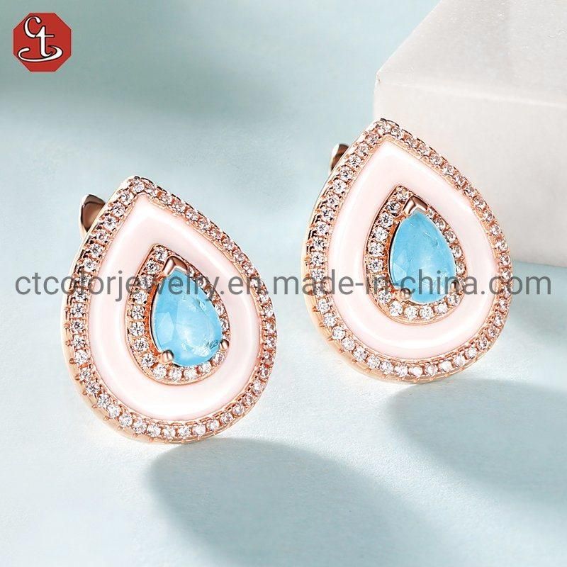 New Design Fashion Jewelry 925 Sterling Silver or Brass Enamel Diamond Earrings for Women