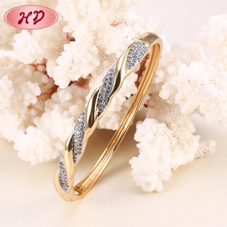 Latest Copper Designs Handmade Charm Colorful Crystal 18K Gold Plated Bangle for Women