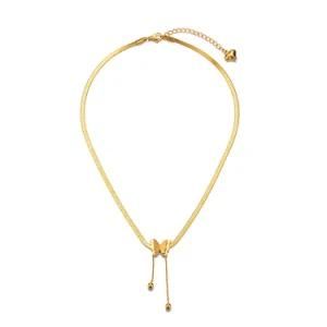 Stainless Steel Real Gold Butterfly Pendant Fashion Exquisite Snake Bone Chain Necklace