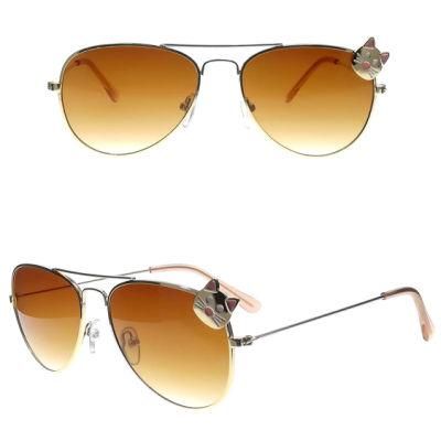 Classic Pilot Metal Kids Sunglasses with Kitty Metal Decoration