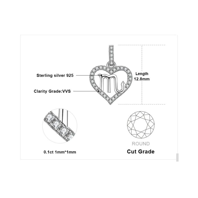 Heart Love Zodiac Constellations Scorpio Necklace Cubic Zirconia 925 Sterling Silver Jewelry