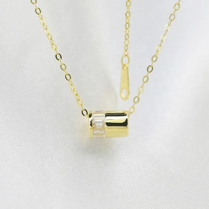 925 Sterling Silver 14K Gold Plated Zircon Pendant Necklace for Women Fashion Wedding Party Jewelry