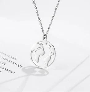 Gold Plated World Map Stainless Steel Female Necklace