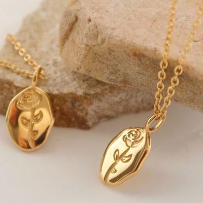 Manufacturer Custom Fashion Jewelry Rose Flower Trendy Necklace, Chain Wholesaler 18K Gold Steel Stainless, Oval Pendant Necklace Chain Supplier