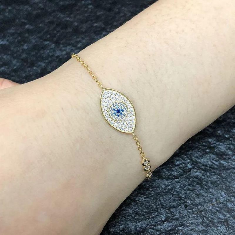 18K Gold Plated Neo-Gothic 925 Sterling Silver Zircon Women Custom Eye Bracelet for Gift