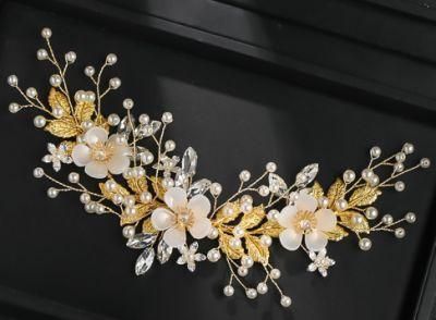 Bridal Gold Crystal Leaf Hair Vines Headband. Bridal Weddng Hair Comb Headband Headpiece