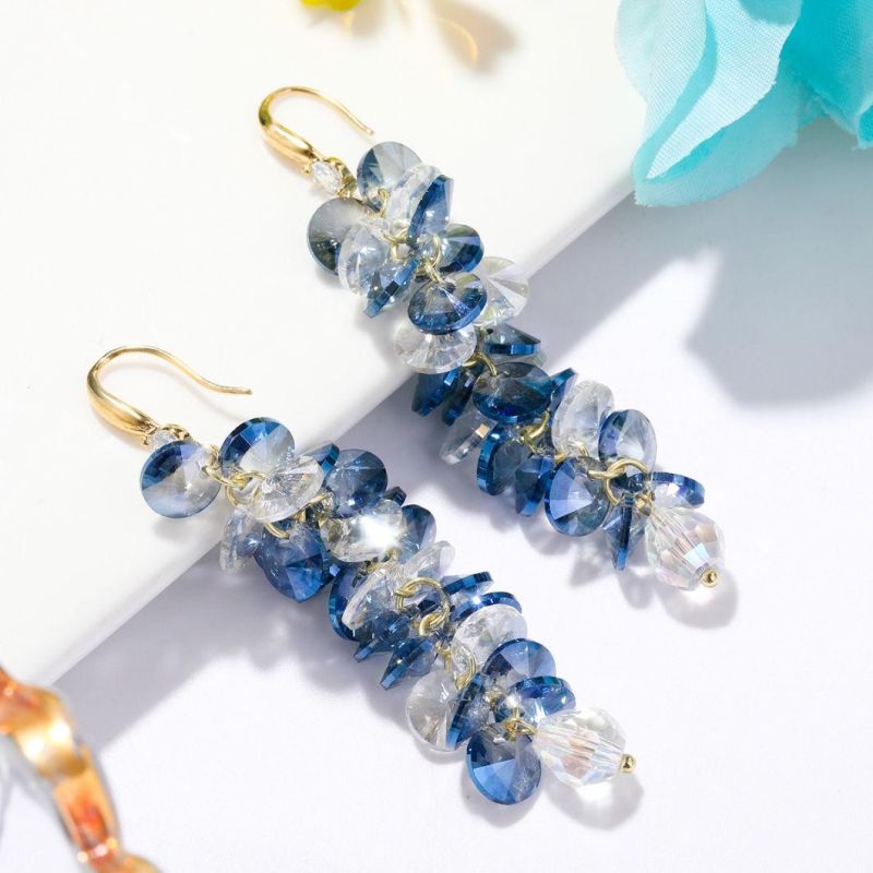 Fashion Girls Zircon Long Austrian Crystal Jewellery Tassel Earrings