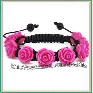 Fuxia Rose Flower Bead Bracelet (SBB187-1)