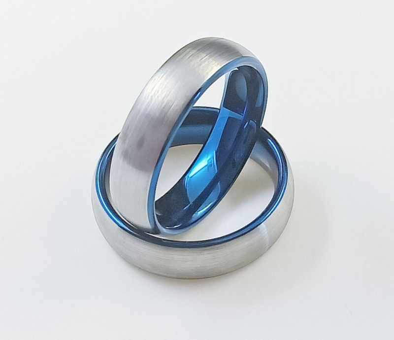 Factory Wholesale New Tungsten Steel Ring 4mm Wide Blue Matte Ring Tungsten Gold Ring for Men and Women Jewelry Tst4193