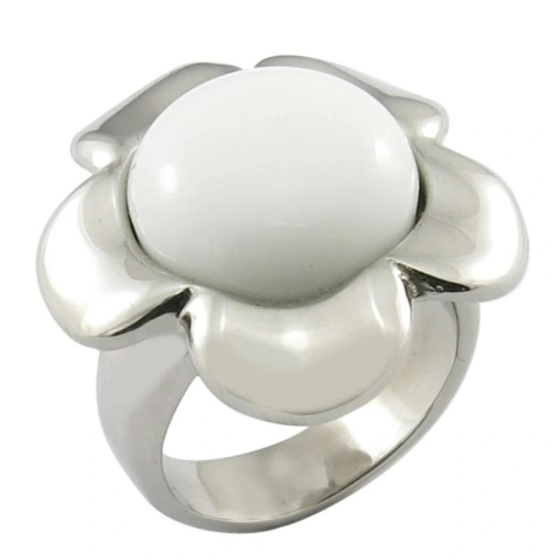 Oval White Stone Mens Ring Steel Jewellery