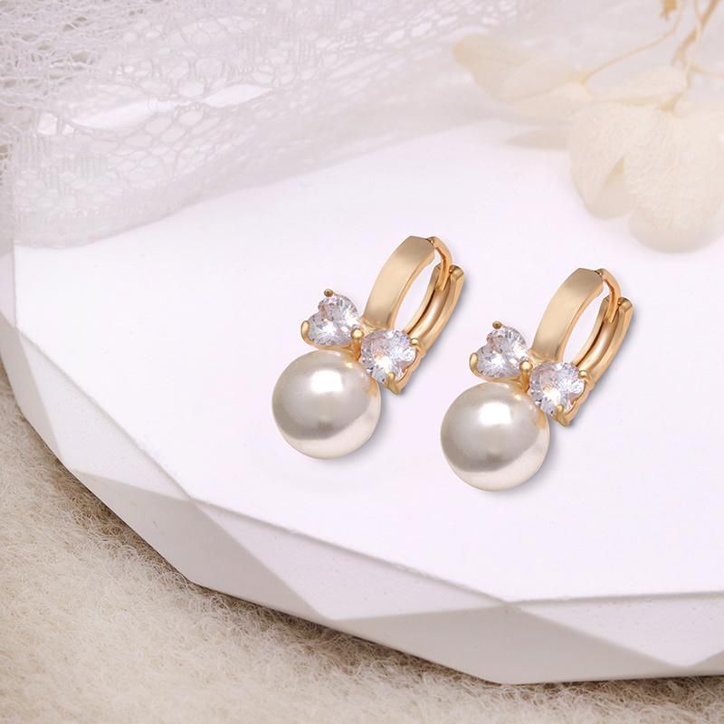 Pearl Copper Heart Shape Zircon Pearl Hoop Earring