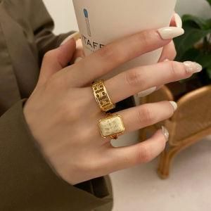 Fashion Adjustable Jewelry Stainless Steel Natural Stone Cuff Ring for Women