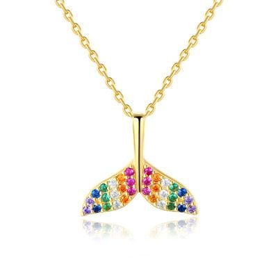 Jewelry Colorful Diamond Fish Tail Pendent Sliver Necklace