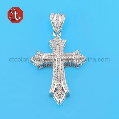 New Arrival Cross Pendant Silver Necklace With AAA Zircon Stone Faith Jewelry Wholesale Necklace for Men
