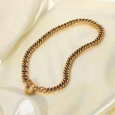 Stainless Steel Punk Cuban Chain Necklace with 18K Gold Plated for Women Jewelry
