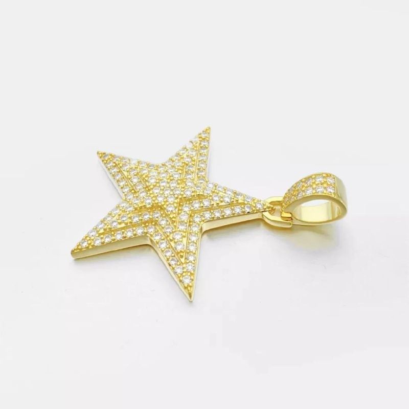 Fashion Jewellery Hip Hop Jewelry Men 925 Sterling Silver Gold Plated Star Pendant Necklace Vvs Moissanite Diamond Pendant