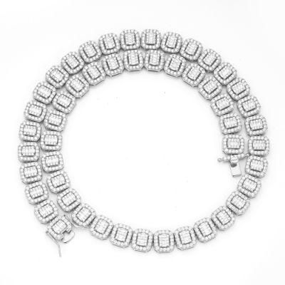 White Gold Plating Square Link Baguette Chaintennis Chain Choker Necklace