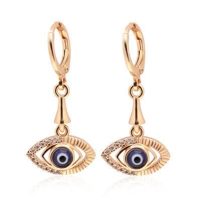 18K Gold Plated Women&prime;s Enamel Turkish Blue Evil Eye Earrings