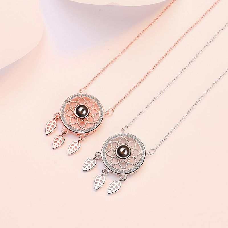 Female 100 Languages Magnfying Glassi Love You Memory Dream Catcher Clavicle Chain Photo Projection Necklace