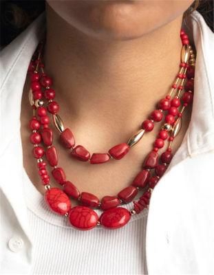 Hot Sell New Fashion Multi Layered Red Beaded Layered Women Necklace