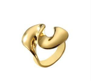 Unique Shape 14K Gold Plated Geometric Stainless Steel Ring Women Rings Jewelry for Gift