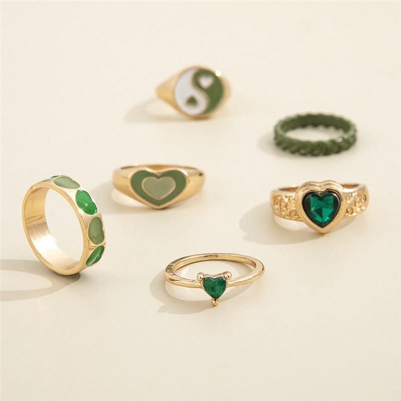 2022 New Trendy 18K Gold Plated Blue Painted Braid Pattern Ring Punk Enamel Heart Statement Band Rings Women Fashion Yingyang Blue/White Ring