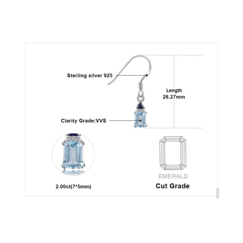 Sky Blue Topaz Created Blue Sapphire Drop Earrings Emerald Cut Gemstone Silver Jewelry